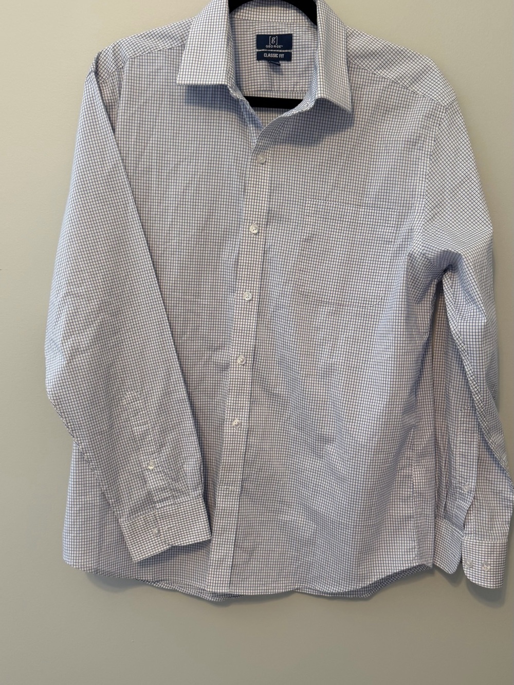 George Classic Fit Blue Check Button Down Dress Shirt Large